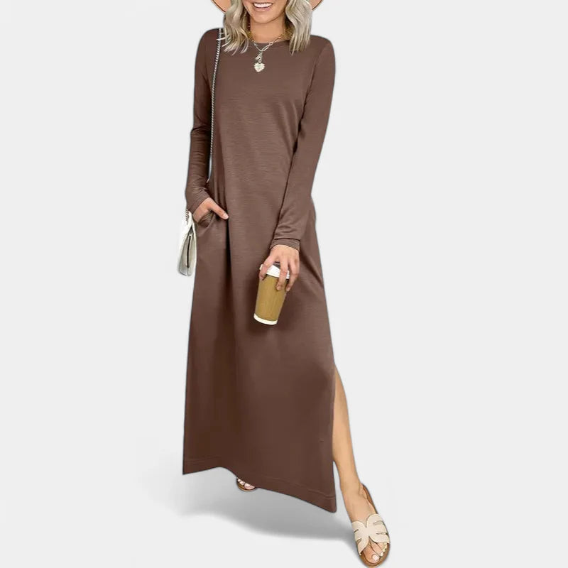 SANDRA | Casual Long Sleeve Crewneck Loose Fit Maxi Dress