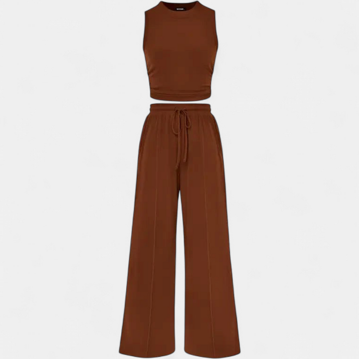YUMI | Wide Leg Pants & Cropped Top Lounge Set