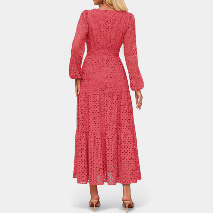 ODETTE | Eyelet V-Neck Flowy Maxi Dress