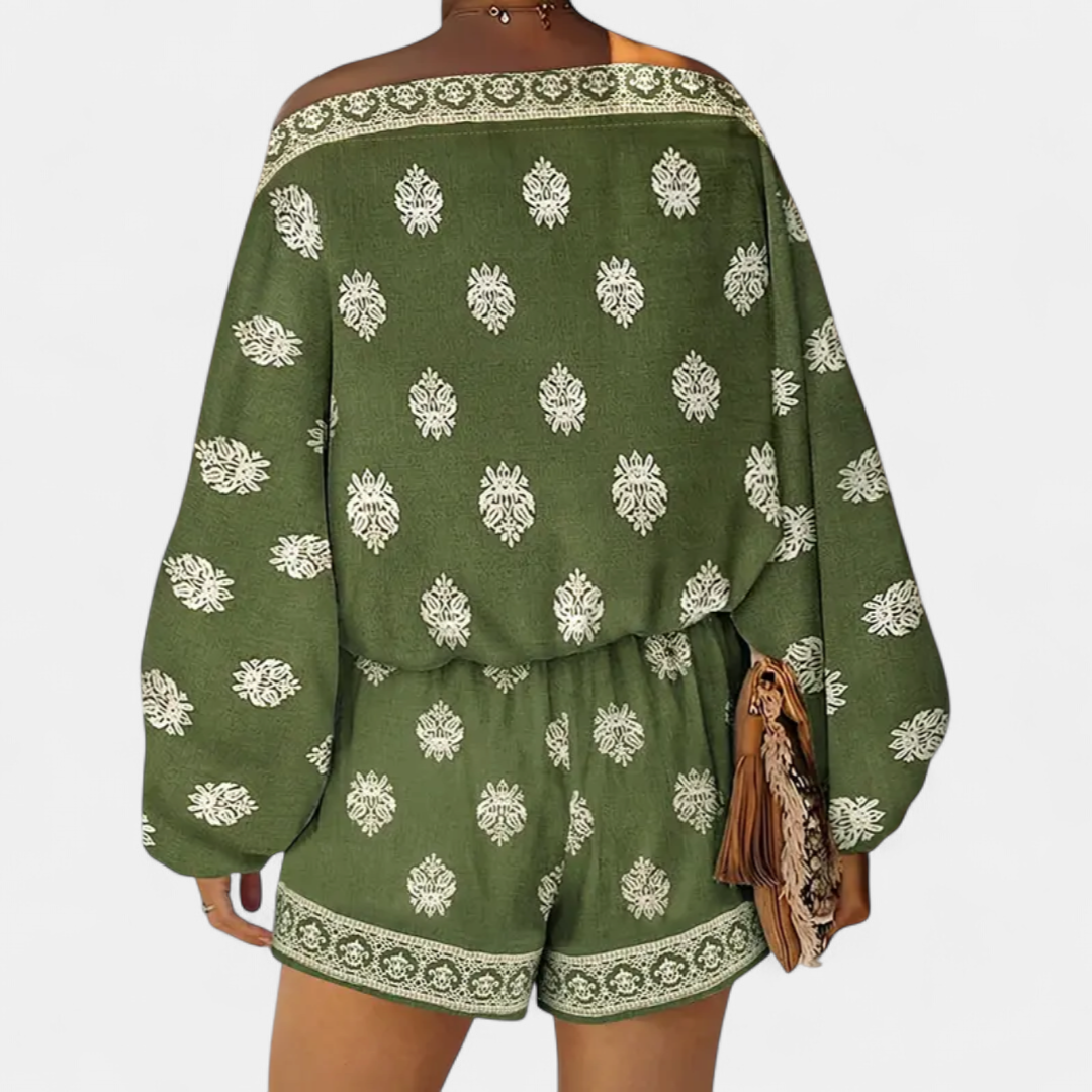 ZEPHYR | Boho Lantern Sleeve Linen Top and Shorts Set