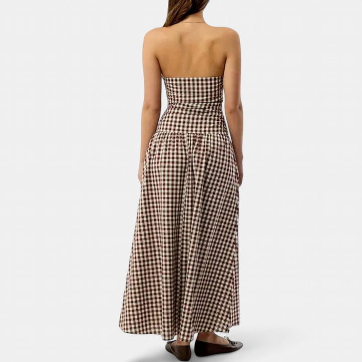 YVETTE | Sleek Pleated Strapless Maxi Dress