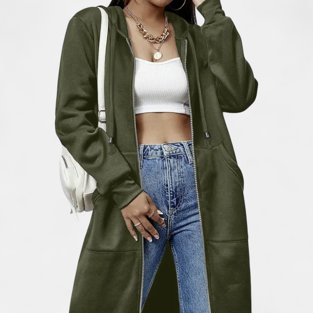 REESE | Cozy Letter-Print Zip-Up Hoodie Cardigan