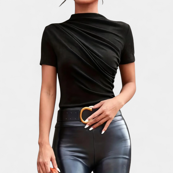 NYLA | Slim-Fit Mock Neck Ruched T-Shirt