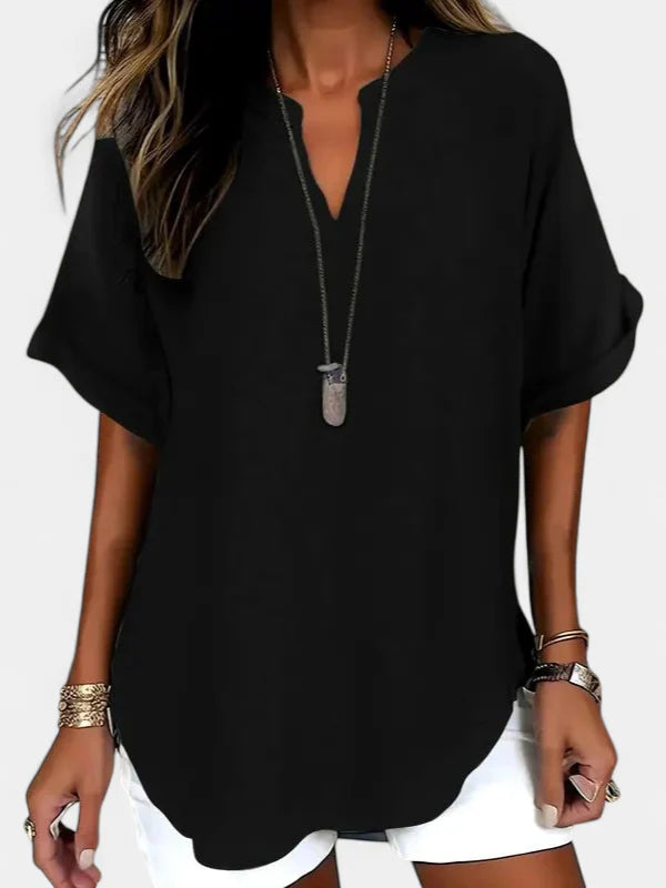 SEREIA | Casual Plain Short Sleeve Blouse