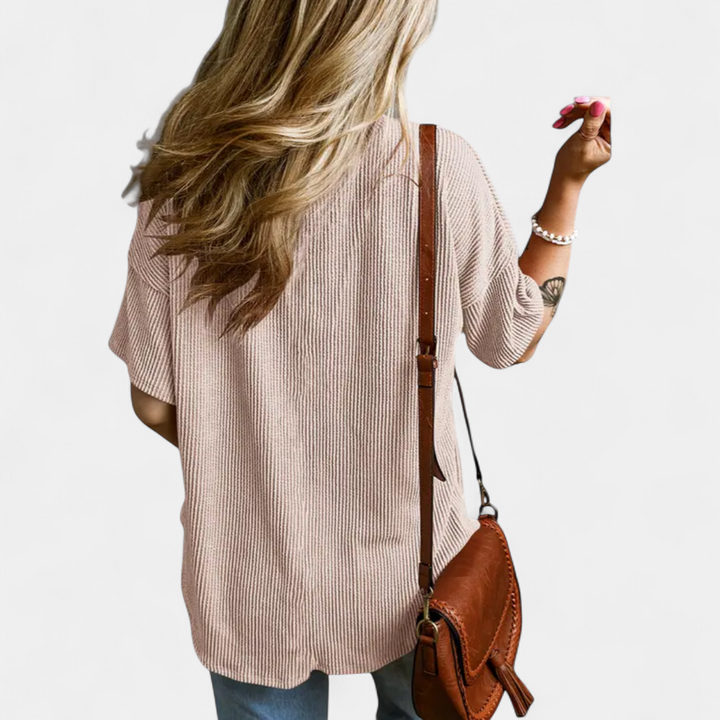 PERNILLE | Colorblock Ribbed Knit Blouse