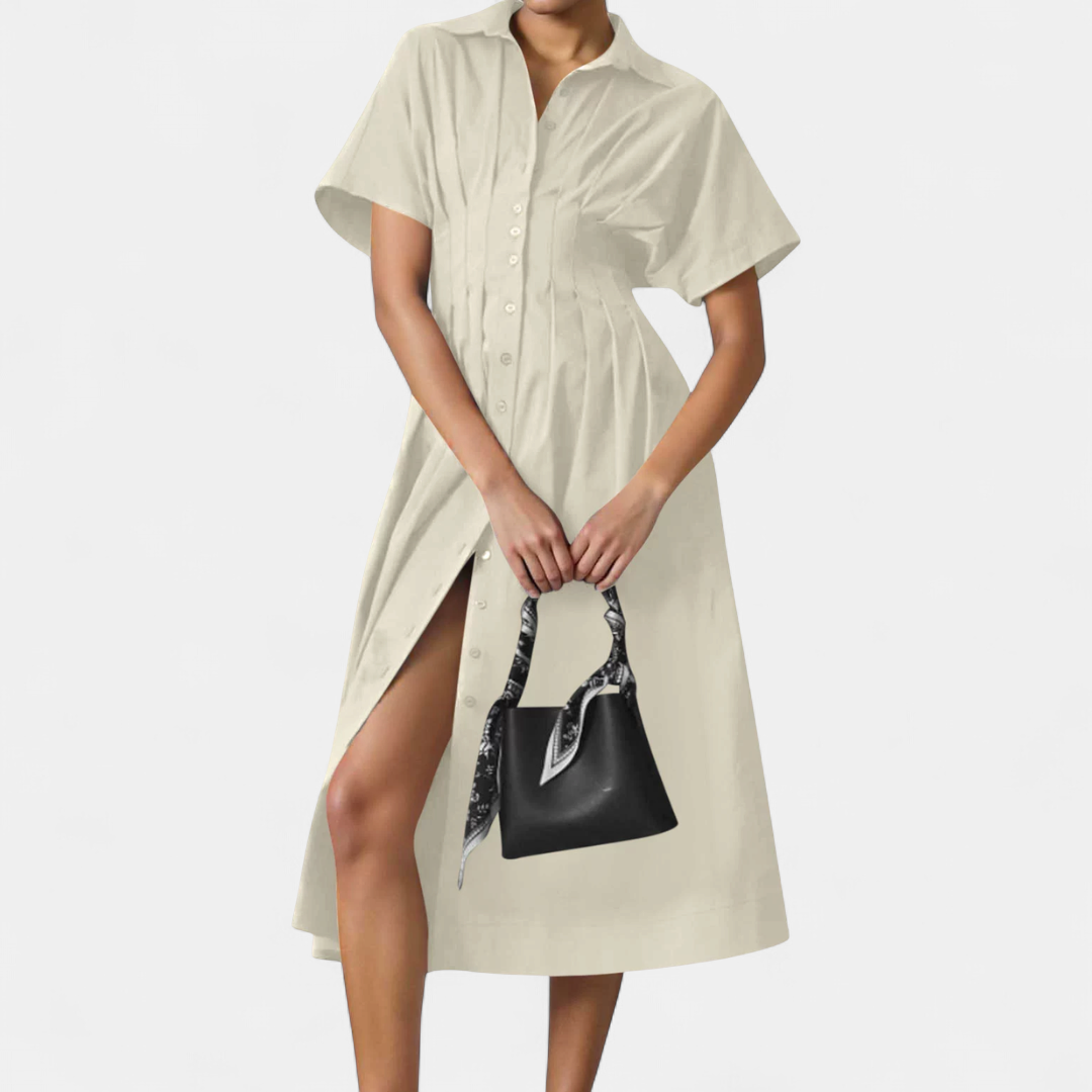 MARLO | Pleated Waist-Cinching Shirt Dress