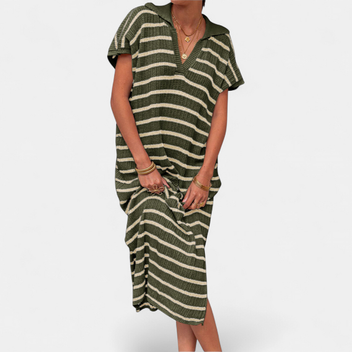 NADIA | Striped V-Neck Knit Maxi Dress