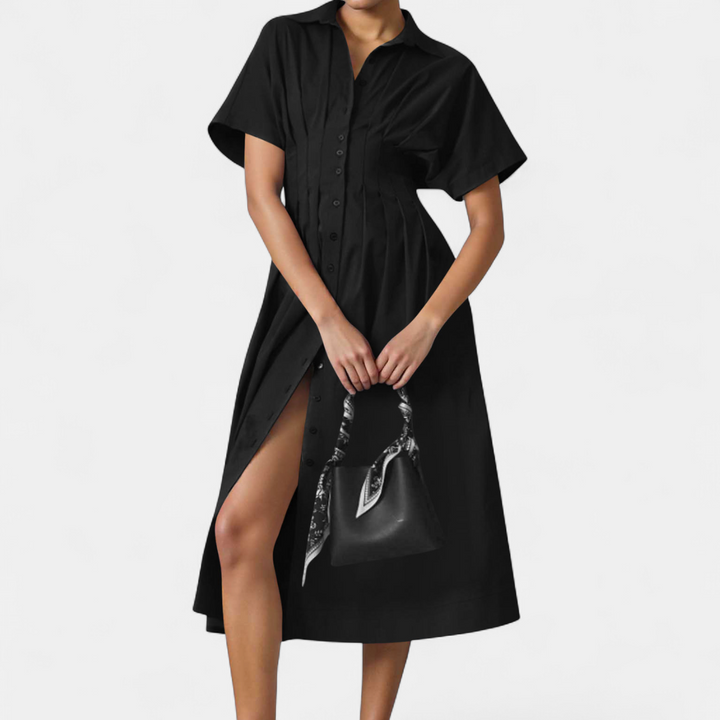 MARLO | Pleated Waist-Cinching Shirt Dress