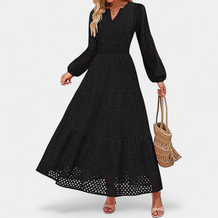 ODETTE | Eyelet V-Neck Flowy Maxi Dress
