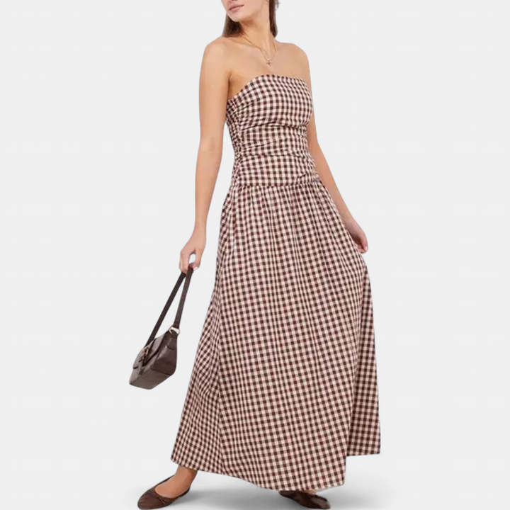 YVETTE | Sleek Pleated Strapless Maxi Dress