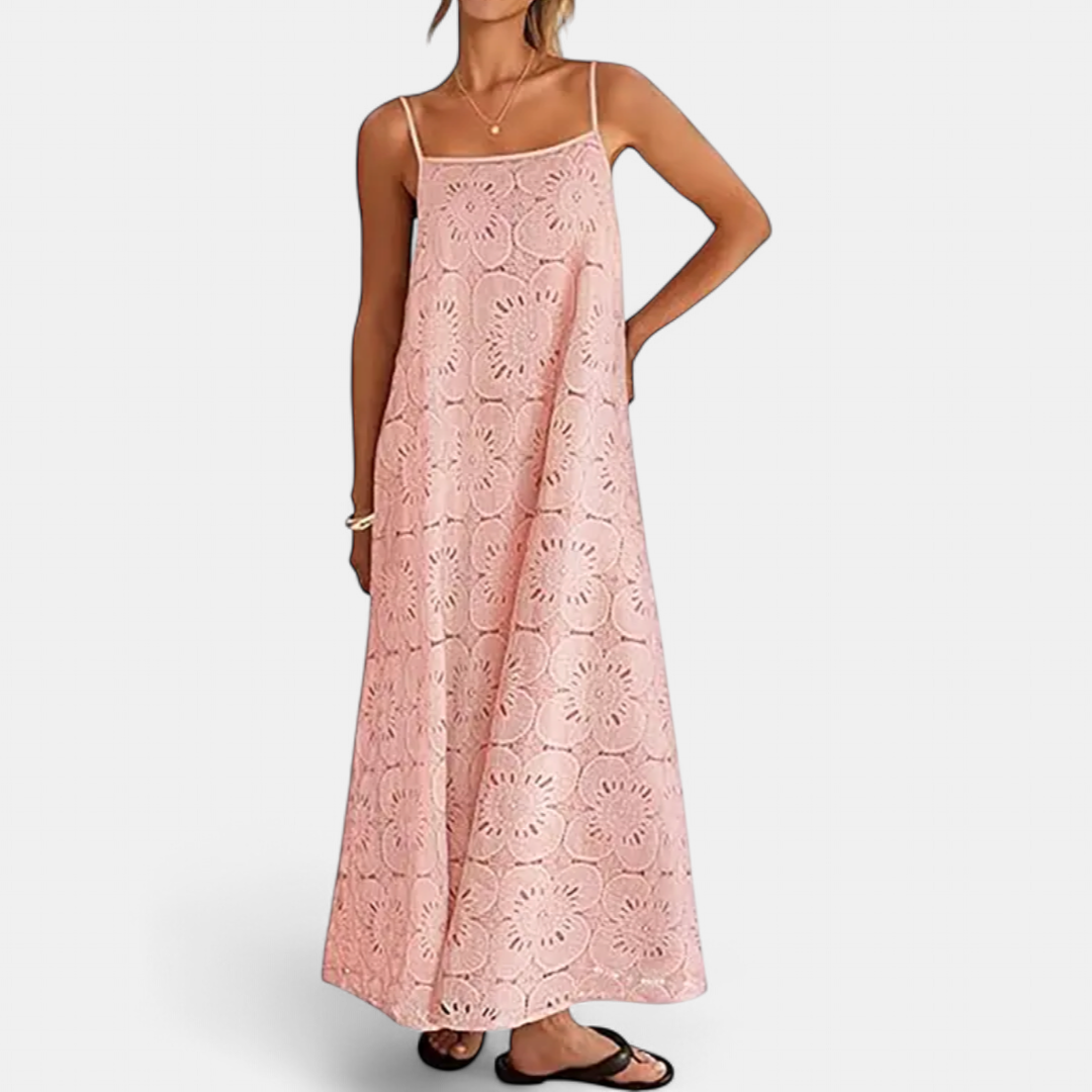 LUNA | Floral Lace Eyelet Boho Maxi Dress
