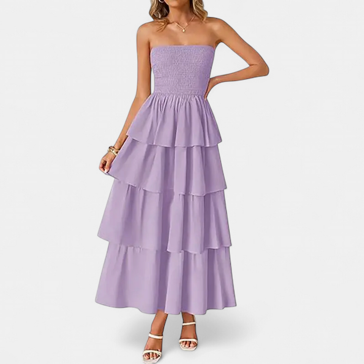 SOLANA | Boho Tiered Strapless Maxi Dress