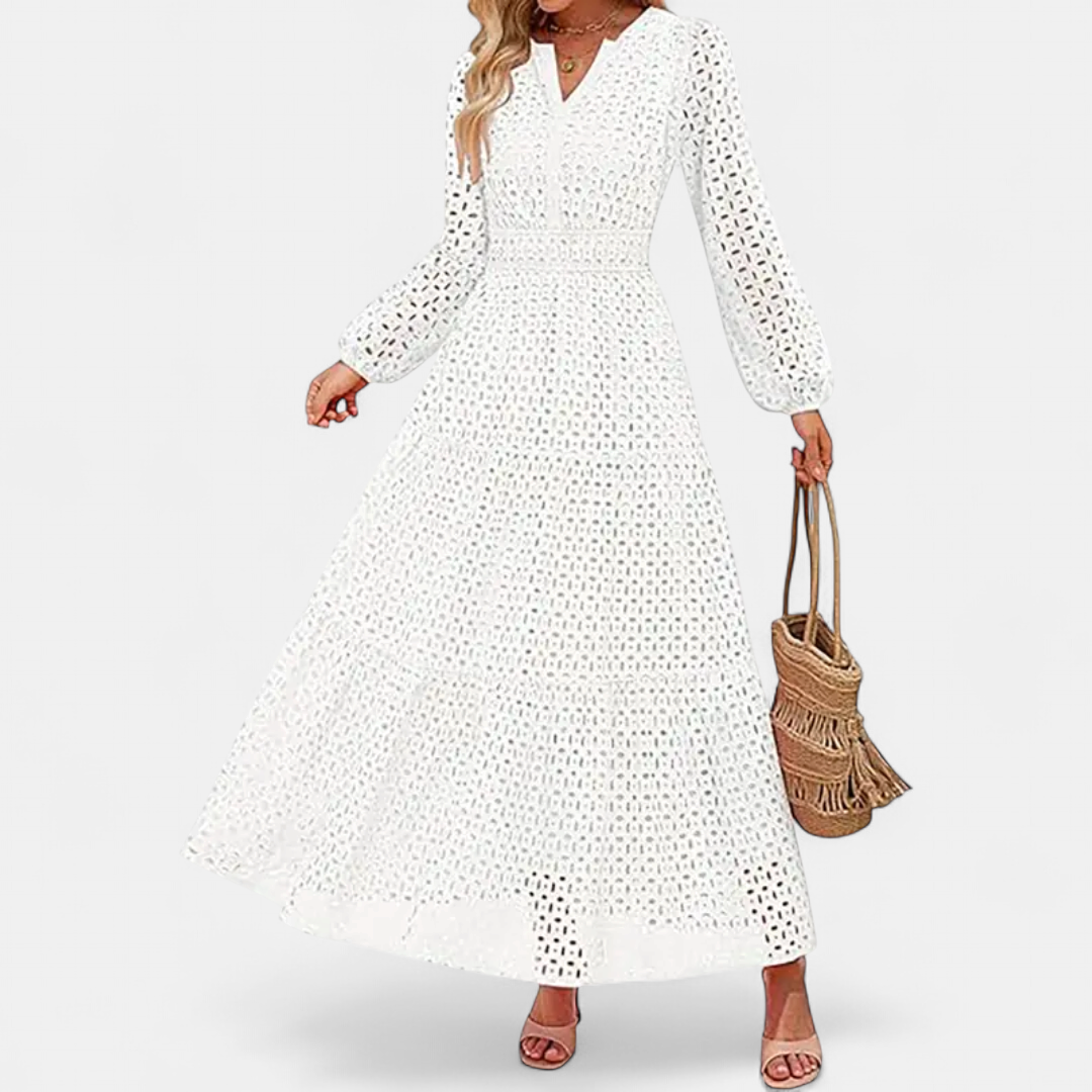 ODETTE | Eyelet V-Neck Flowy Maxi Dress