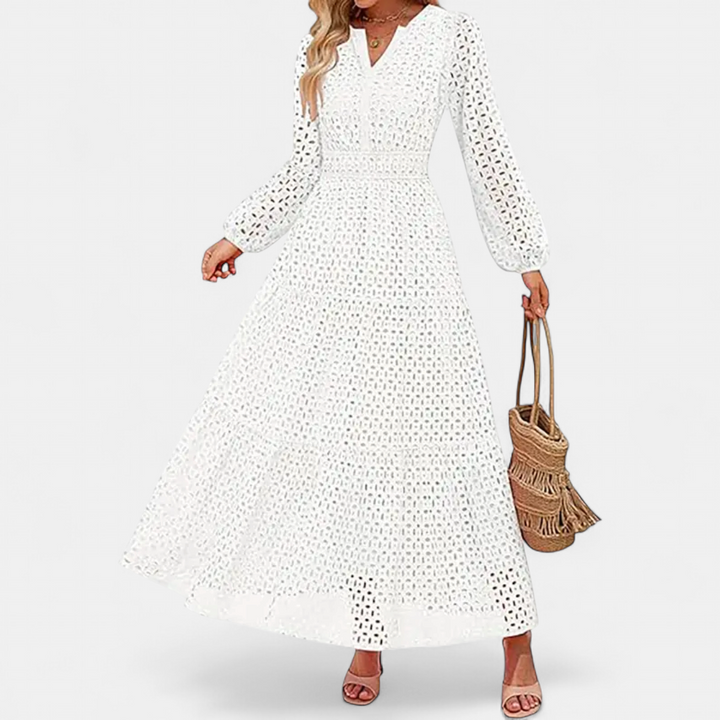 ODETTE | Eyelet V-Neck Flowy Maxi Dress