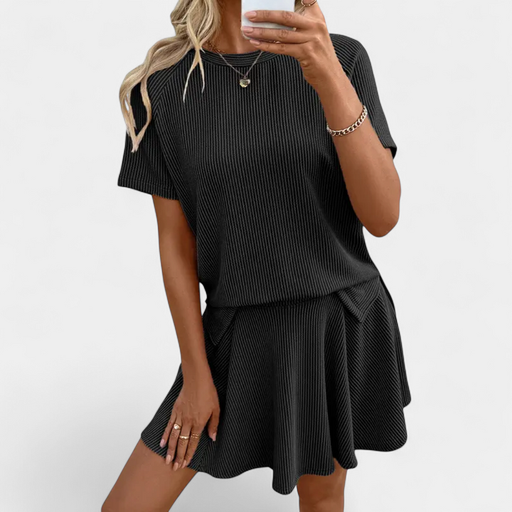 PHOEBE | Ribbed Knit Pleated Mini Skort Set