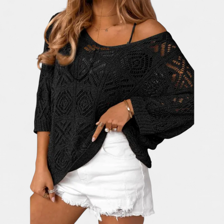 WAVERLY | Crochet Hollow-Out Batwing Sweater