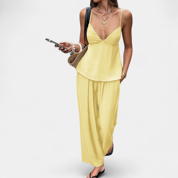 NOVA | Deep V Backless Crop Wide-Leg Two-Piece Set