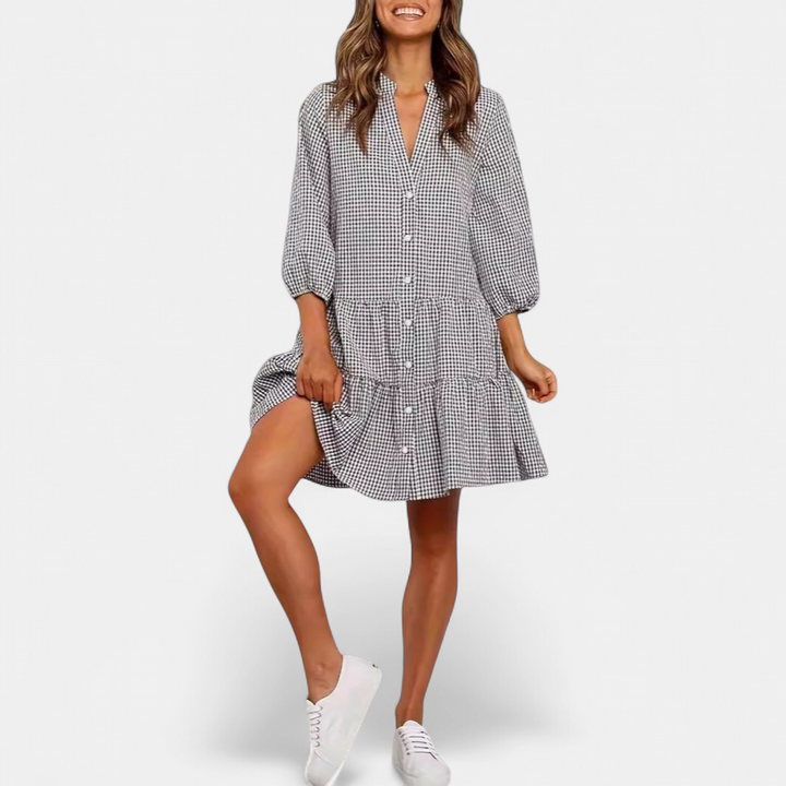 GARDENIA | Classic Button Front Ruffle Hem Mini Dress