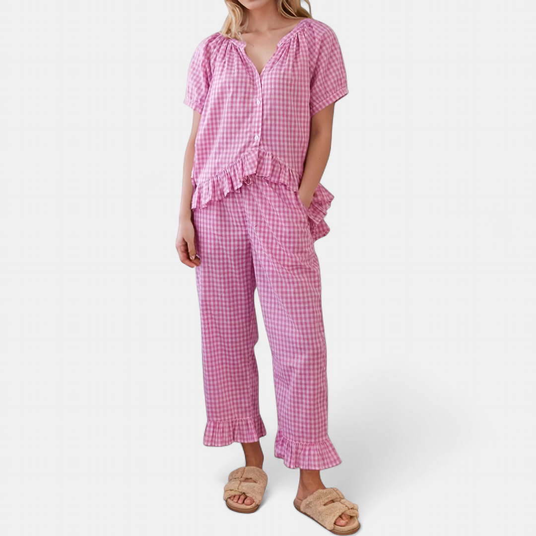 LOTTIE | Cozy Plaid Ruffle Pajamas Set