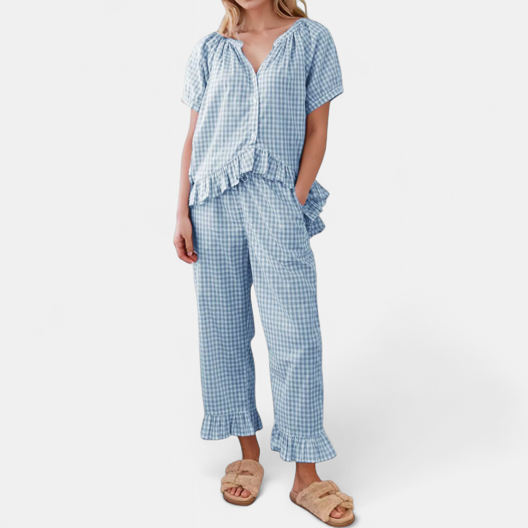 LOTTIE | Cozy Plaid Ruffle Pajamas Set