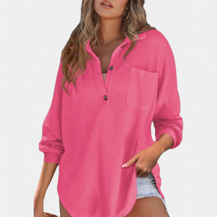 KATHRYN | Casual Lightweight Button V Neck Tunic Blouse