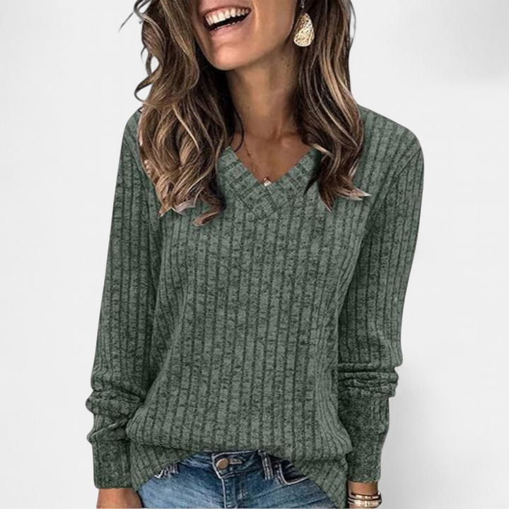KASHA | Casual V-Neck Long Sleeve Sweater